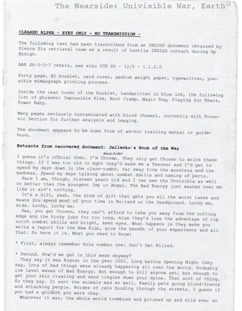 A page from the Broken Rooms rulebook, featuring the variation called Unvisible War